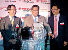 Mr Santosh Mohan Deb, Minister for Heavy Industries and Public Enterprises Mr Y.Inaba, Executive Vice-President, Toyota Motors Corp and Mr Vikram Kirloskar, Vice-Chairman, Toyota Kirloskar Motors