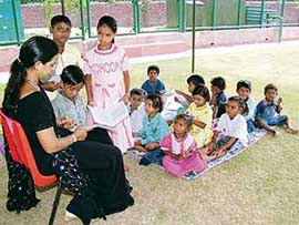 Slum children undertake reading and writing lessons at Strawberry Fields School in Sector 26, Chandigarh.
