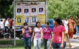PU campus bears a colourful look with election posters on the campus on Wednesday. 