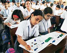 Students participate in the International Creative Craft Contest at BCM Arya Model School, Shastri Nagar, in Ludhiana on Wednesday.