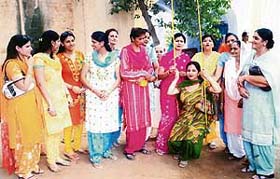 Teej being celebrated at the Swami Ponga Piri College for Women, Raikot, on Tuesday.