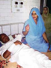 Lambardar Prabhat Singh in Civil Hospital at Pathankot on Wednesday.
