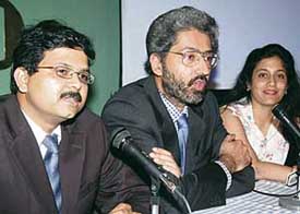 Dr Mudit Kumar, Dr S.S. Samra and Dr Shachi Joshi (left to right) address a press conference at the Press Club, Sector 27, in Chandigarh on Thursday. 