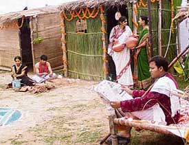 A day in an Andhra Pradesh village as depicted by students of NIIFT in Mohali on Thursday. 