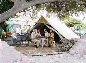 The Ghumar Mandi police post which is functioning from a tent near Aarti Chowk in Ludhiana.