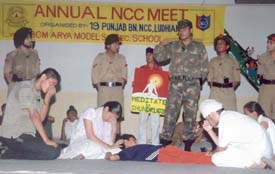 Cadets present a play on the status of girl child at the annual NCC meet at BCM Arya Model School, Ludhiana, on Friday