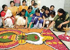 Members of the Kerala Samajam Chandigarh prepare for the Onam celebrations in Chandigarh