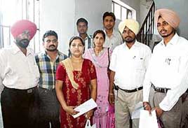 Unemployed B.Ed teachers protest against the unjust selection of teachers by Zila Parishad in Ludhiana on Monday.