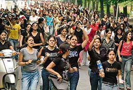 Protesting MCM DAV College students take to the streets in Chandigarh on Tuesday
