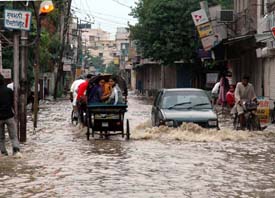 A waterlogged road in Ludhiana after Tuesdays rain