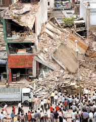A three-storeyed building collapsed near Laxmi Nagar in East Delhi on Wednesday