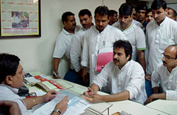 Mr Kuldip Bishnoi, Congress MP, files applications under the Right to Information Act before the Principal Information Officer of the HSIIDC in Panchkula on Wednesday.