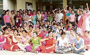 Students of Government Polytechnic for Women protest against the privatisation move in Ludhiana on Wednesday. 