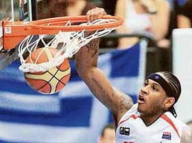 Carmelo Anthony of the US dunks against Germany during their quarterfinal match at the World Basketball Championships in Saitama on Wednesday. 