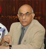 Mr Rajan Kashyap addresses a press conference in Jalandhar on Friday.