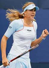 Czech Republics Nicole Vaidisova wins a point during her second-round match against Russias Alina Jidkova at the US Open in New York on Thursday. Vaidisova won 6-2, 3-6, 6-3.