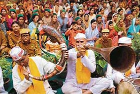 Devotees gather in huge numbers to listen to a discourse of Satpal Maharaj on the occasion of Sadbhavna Sammelan at Exhibition Grounds in Sector-34, Chandigarh