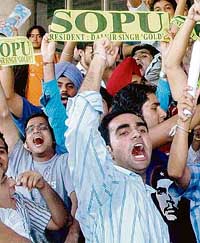 Students of UIET Department raise election slogans in Panjab University on Monday