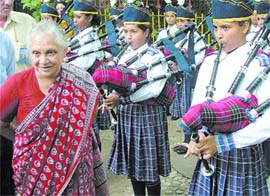 Delhi Chief Minister Sheila Dikshit with schoolchildren at the launch of CALtoonZ-2006, at Talkatora Stadium in the Capital on Monday.