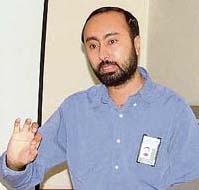 Dr Gurpreet Singh, consultant in the Department of Endocrinology and Diabetes at SPS Apollo Hospital, Ludhiana, explains features of an insulin pump launched in Ludhiana on Monday.
