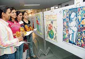 Participants admire posters at the poster-making competition in Government Medical College and Hospital, Sector 32, Chandigarh, on Thursday