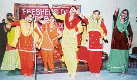 Girls present giddha at the freshers day at Malwa College, Bondli, Samrala, on Thursday