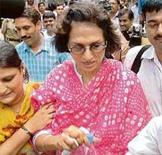 Bina Ramani, the key witness in the Jessica Lall murder case, being produced at Patiala Court in New Delhi