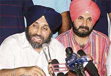 Mr Sukhbir Badal, general secretary of the Shiromani Akali Dal, talks to mediapersons in Jalandhar on Sunday.