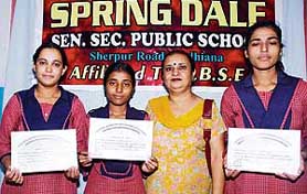 The students of Spring Dale Senior Secondary Public School, Ludhiana, who were selected by a panel of judges of the CBSE for a national-level science exhibition. More than 120 teams from the North participated in the competition held at Apeejay School, Jalandhar. 