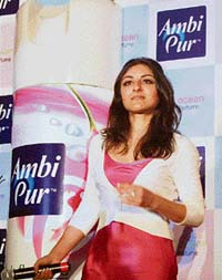 Bollywood actress Soha Ali Khan at the launch of Ambipur home fragrance, produced by Godrej Sara Lee Ltd, in Mumbai on Thursday. Ambipur launched two new products  Elegance and Sky. 