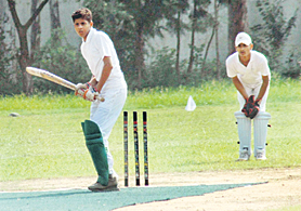 A match between DAV, Panipat, and Police DAV, Ambala, in progress during the All-India Mahatma Hansraj Aryan Zonal Tournament in Chandigarh on Friday. 