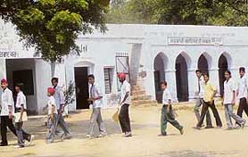 Students at the Government Secondary School, Gige Majra, Mohali, on Friday. 