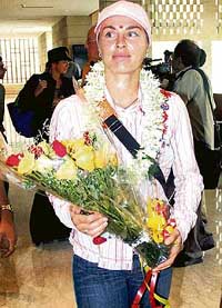 Swiss tennis star Martina Hingis in a Kolkata hotel on Friday. She is in the city to participate in the Sunfeast Open tennis tournament which starts on Monday