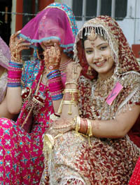 Participants of the Khalsa College for Women wait to go on the ramp during the freshers party in Ludhiana on Saturday