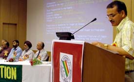 Dr M.K.Mann, Vice-Principal and Professor of orthopaedics, welcomes experts at the Dr L.H. Memorial function in CMCH, Ludhiana, on Saturday