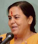 Ms Uma Bharti addresses a press conference at the Chandigarh Press Club on Saturday.