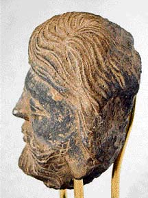 Gandharan stone head, bearded male, 1st century AD