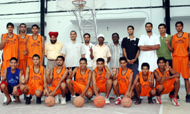 Players of the Baba Lodhiana Basketball Academy team, which won the Punjab Youth Championship held at Ferozepore, with academy sponsor Harjinder Singh Dhanoa in Ludhiana 