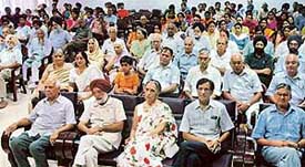 Senior citizens at the closing function of the computer literacy training programme at DAV College, Sector 10, Chandigarh, on Tuesday.