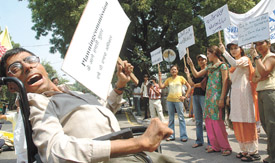 Hundreds of disabled persons from all over Delhi and NCR sit on dharna in the Capital. 