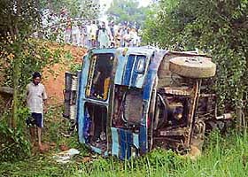 A view of the overturned bus near Payal