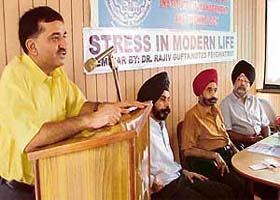 Dr Rajiv Gupta, Ludhiana-based psychiatrist, speaks on "Stress management" at GGNIMT, Ludhiana