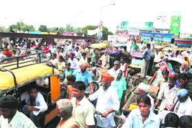 A scene of traffic chaos at Bhandari Bridge in Amritsar