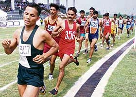 A race in progress at the 26th Inter-Sector Athletics Meet 2006 of the Indo Tibetan Border Police Force (ITBP), which commenced at the Tau Devi Lal complex, Sector 3, Panchkula