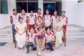 The volleyball team of KMV Collegiate Senior Secondary School which 
