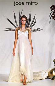 A model displays an outfit by Spanish designer Jose Miro at the Madrid Fashion Week on Friday.