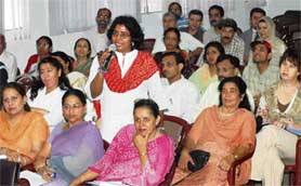 Delegates participate in the international symposium on English language teaching at DAV College, Sector 10, Chandigarh, on Friday.