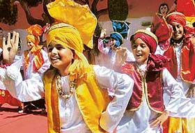 Schoolchildren perform at the annual function of the Yadavindra Public School in Mohali