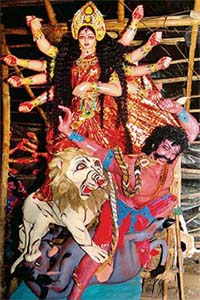 An idol of Goddess Durga at Kalibari in Sector 47 in Chandigarh
