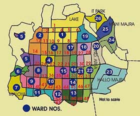 Map showing 26 wards in different shades